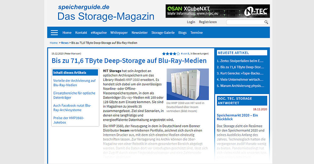 Bis zu 71,6 TByte Deep-Storage auf Blu-Ray-Medien - speicherguide.de